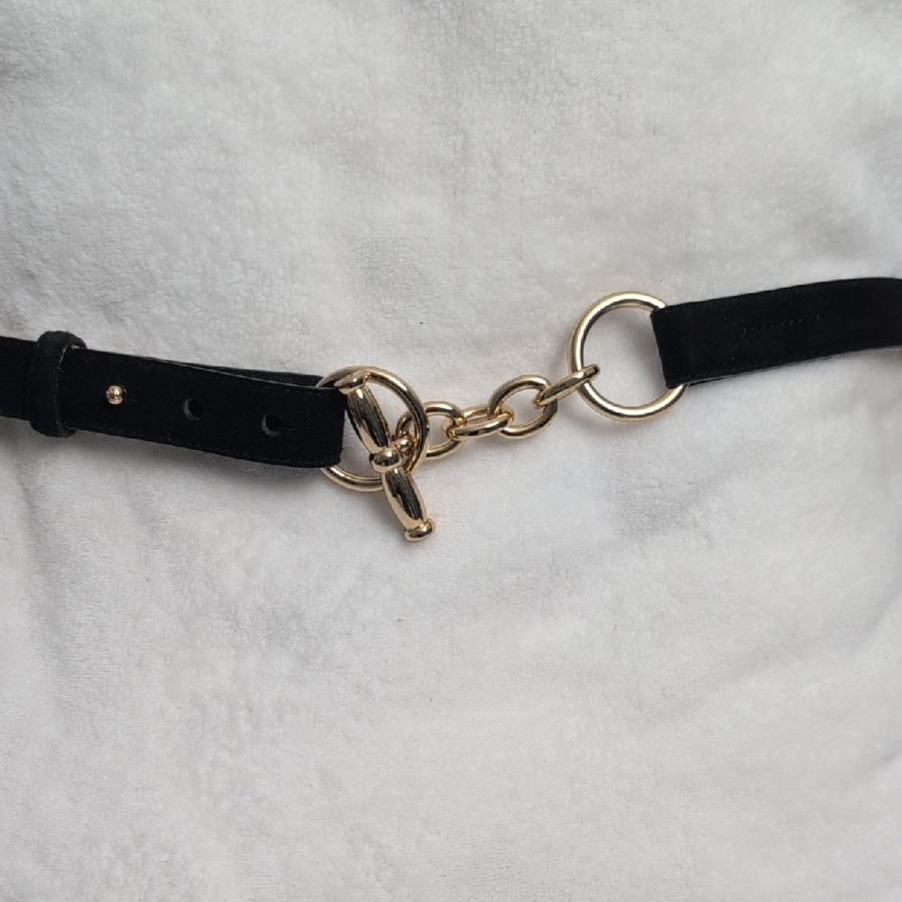 Lauren Ralph Lauren Black and Gold Chain Belt